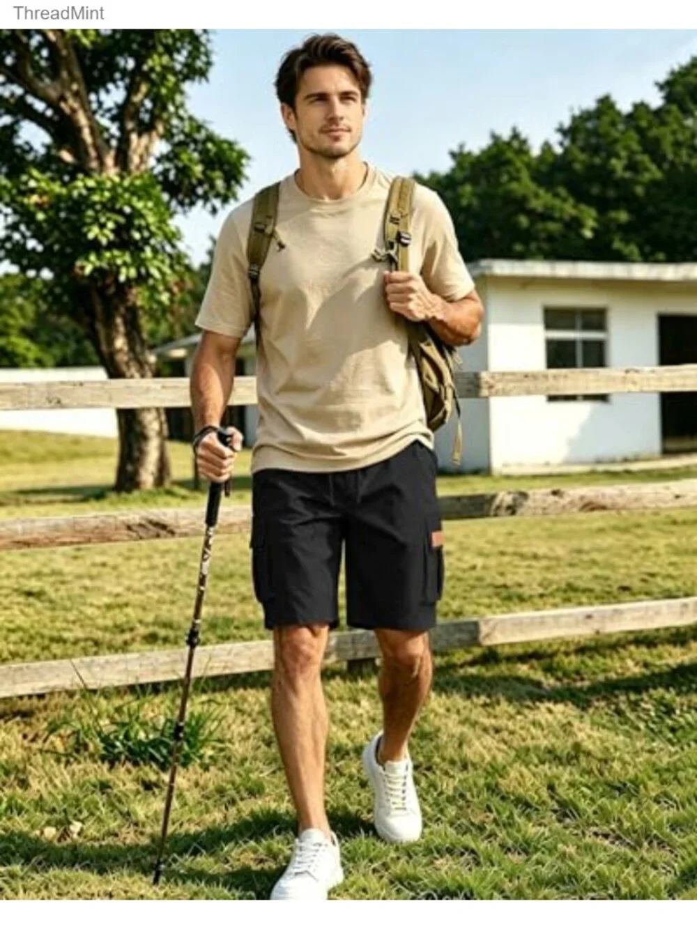 Men's Cargo Shorts Elastic Waist Drawstring Stretch Hiking Shorts 5 Pockets